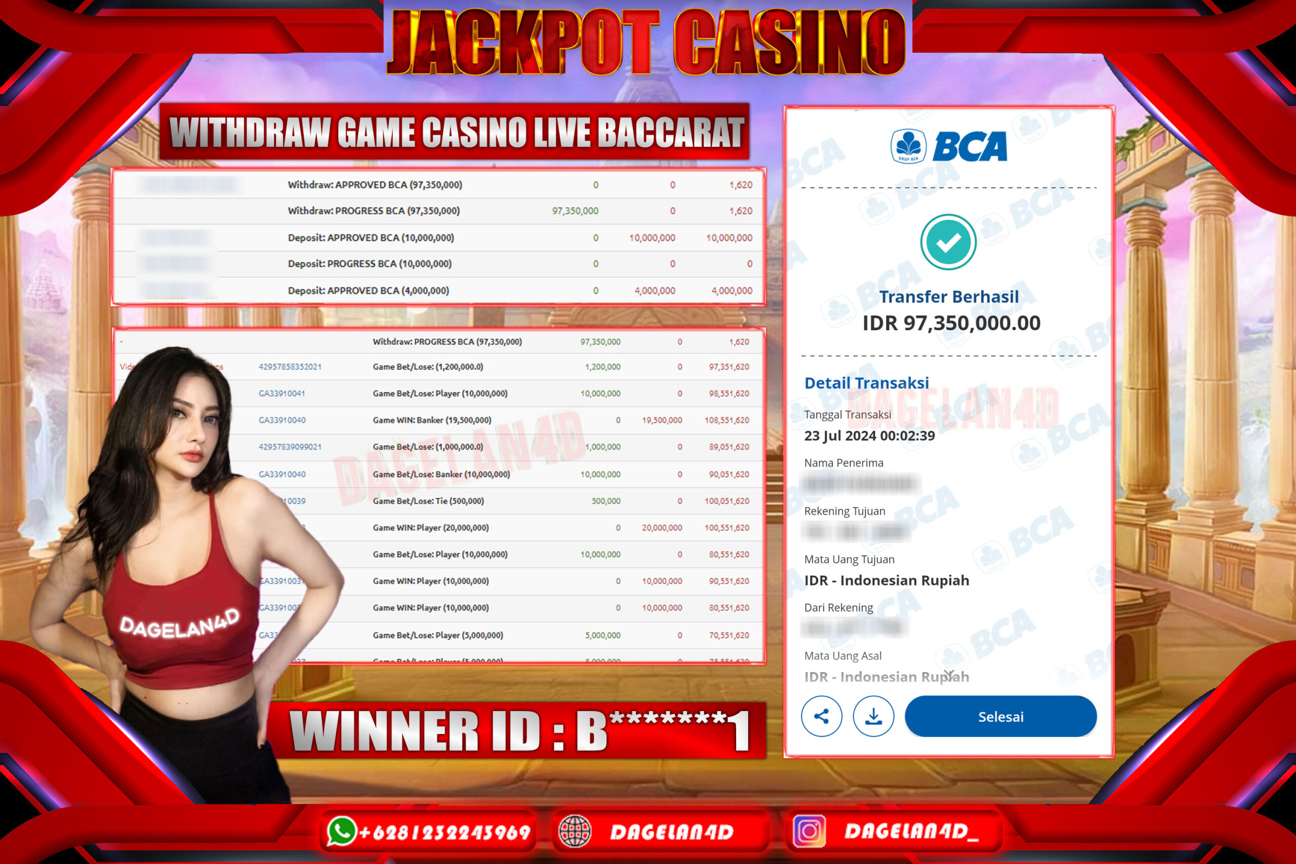 DAGELAN4D Bukti Pembayaran Main Di Casino Menang Besar Di Bayar Lunas !!